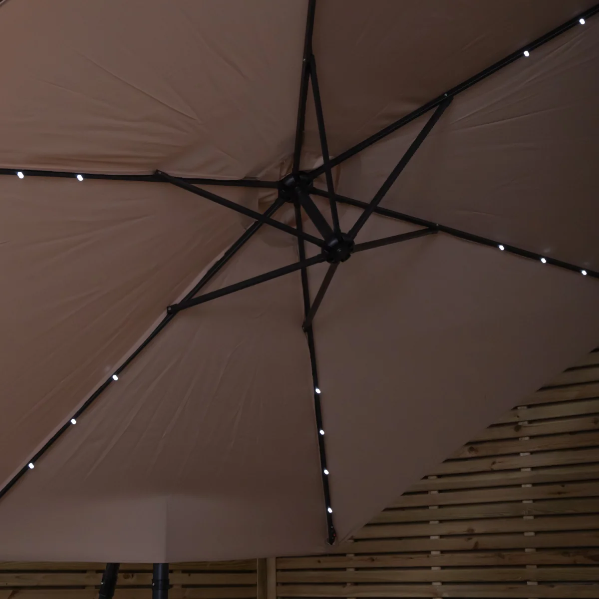 3m Solar Powered Beige Cantilever Lit Banana Garden Parasol with Crank Handle & White LED Lights - Beige – image 10