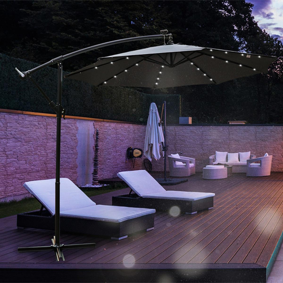 LED Cantilever Hanging Parasol - Cream – image 2