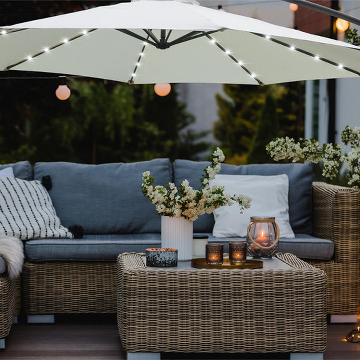 LED Cantilever Hanging Parasol - Cream – image 4