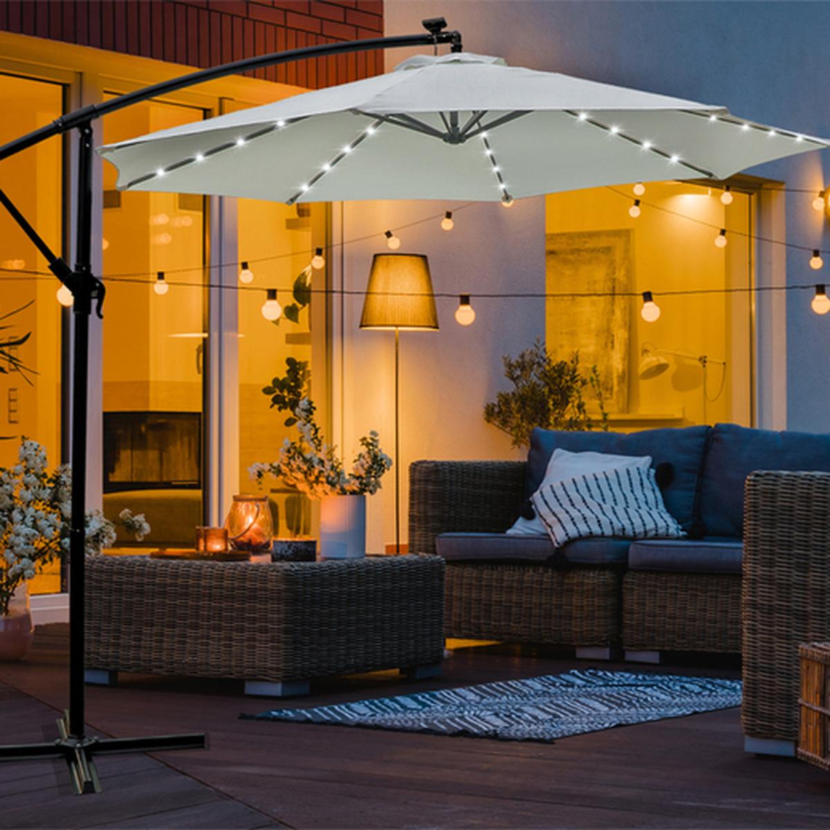 LED Cantilever Hanging Parasol - Cream – image 1