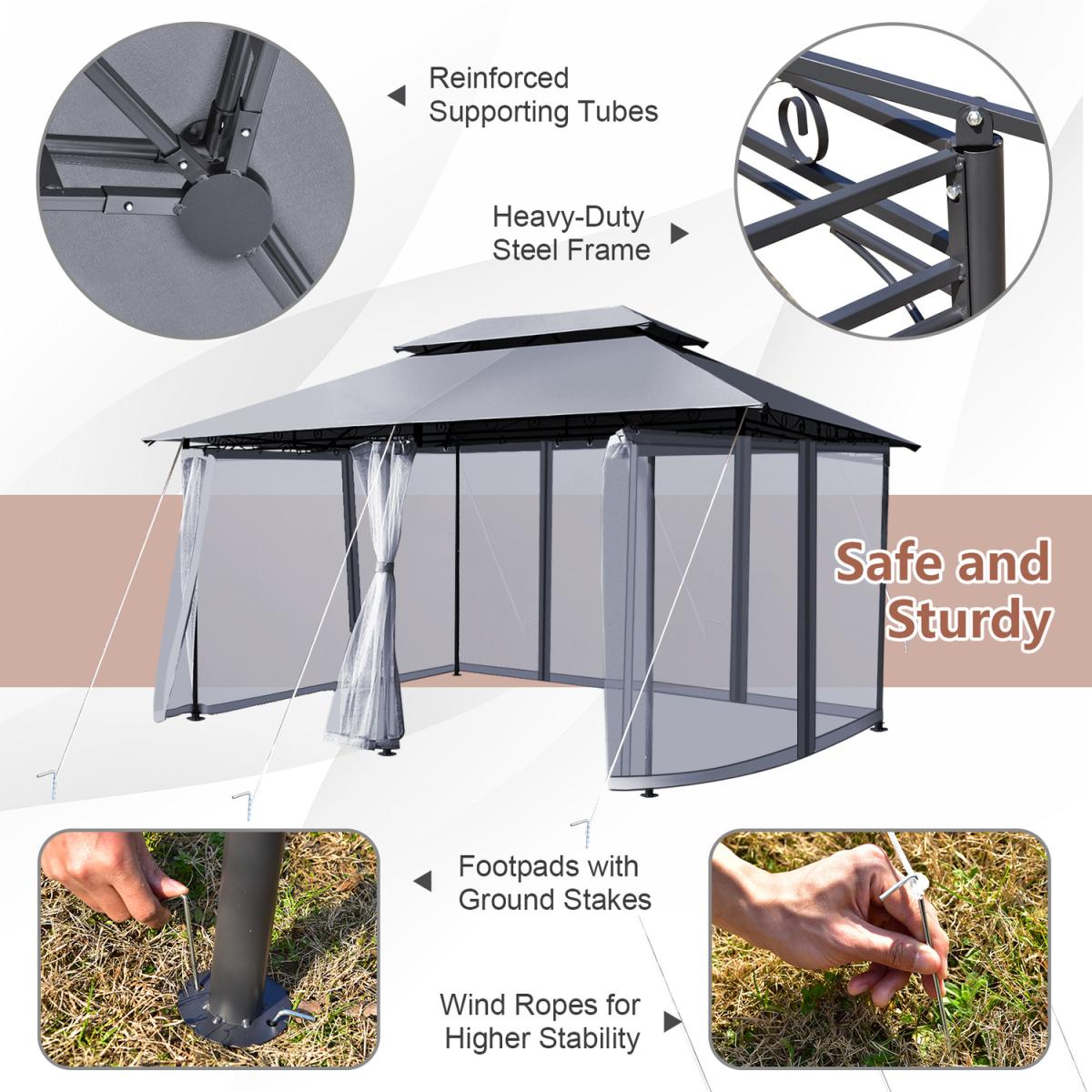Patio Gazebo Tent Canopy Shelter Grey - Grey – image 4