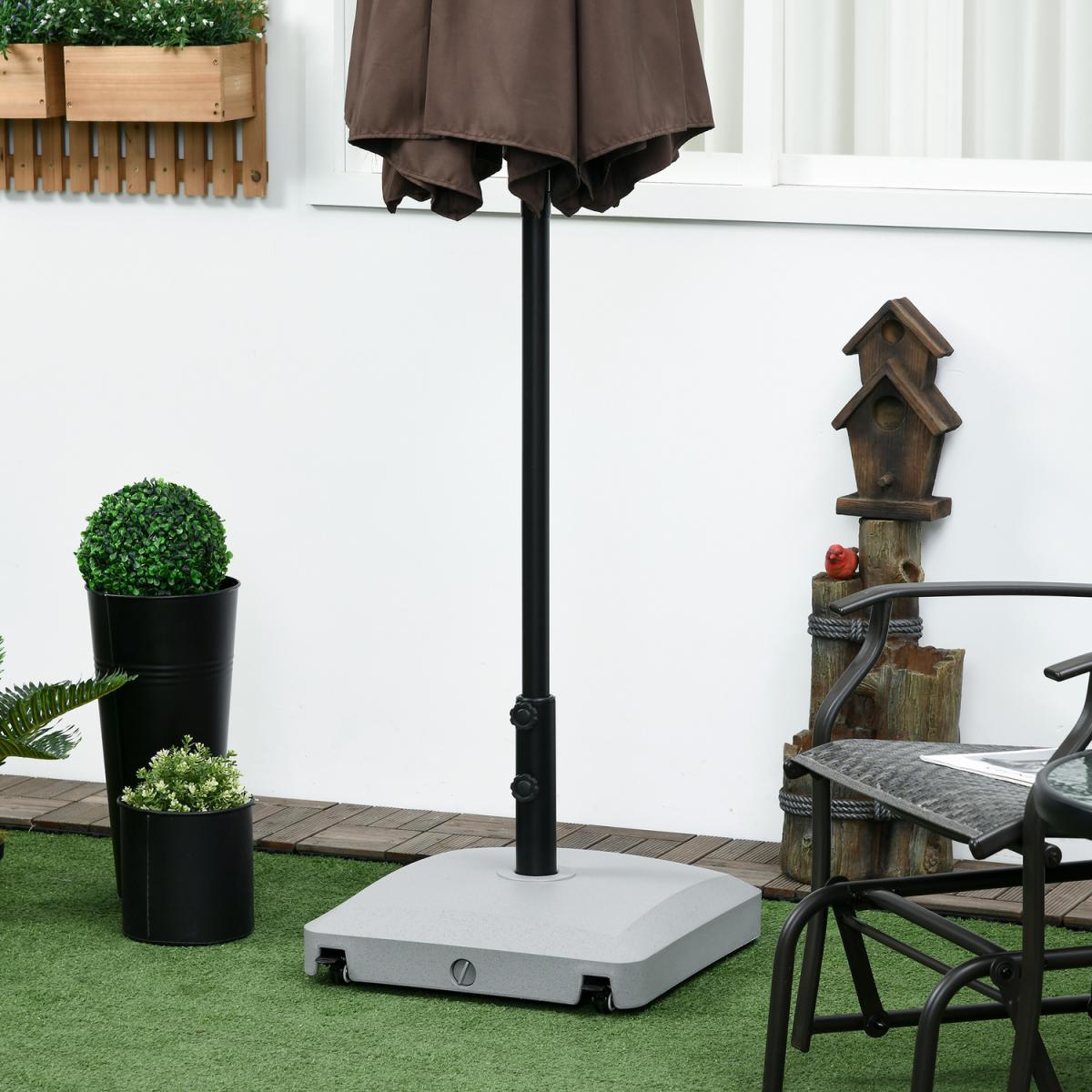24kg Water Filled Garden Parasol Base Stand with Wheels - Light Grey – image 7