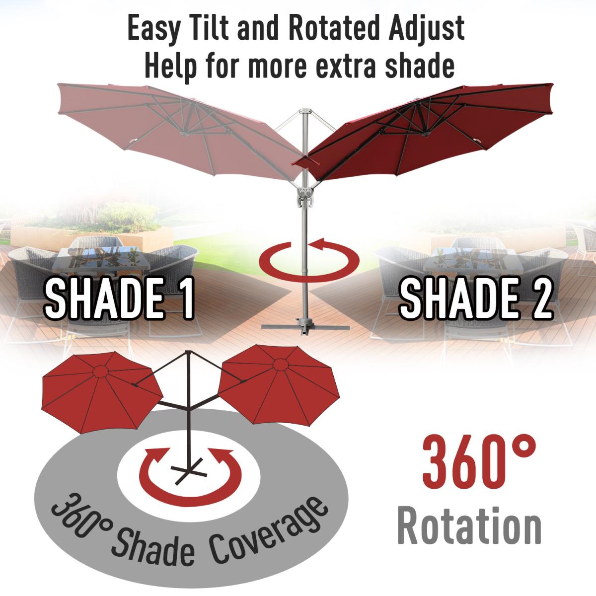 Roma Cantilever Parasol With Cross Base - Wine red – image 3
