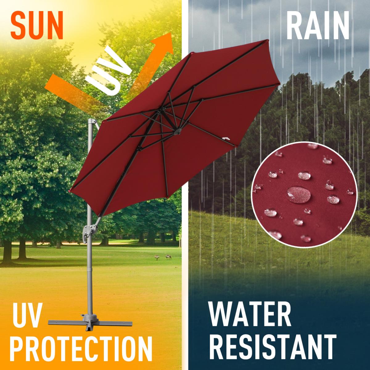 Roma Cantilever Parasol With Cross Base - Wine red – image 1