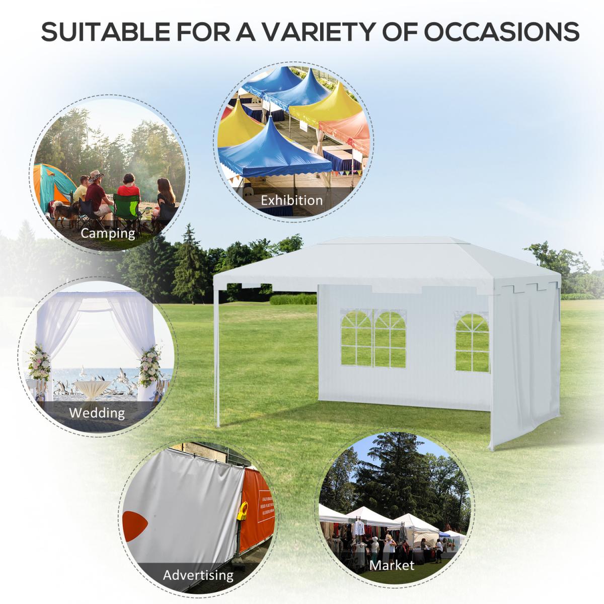 3 x 4 m Garden Gazebo Marquee Party Tent with 2 Sidewalls - White / Polyethylene Steel – image 3