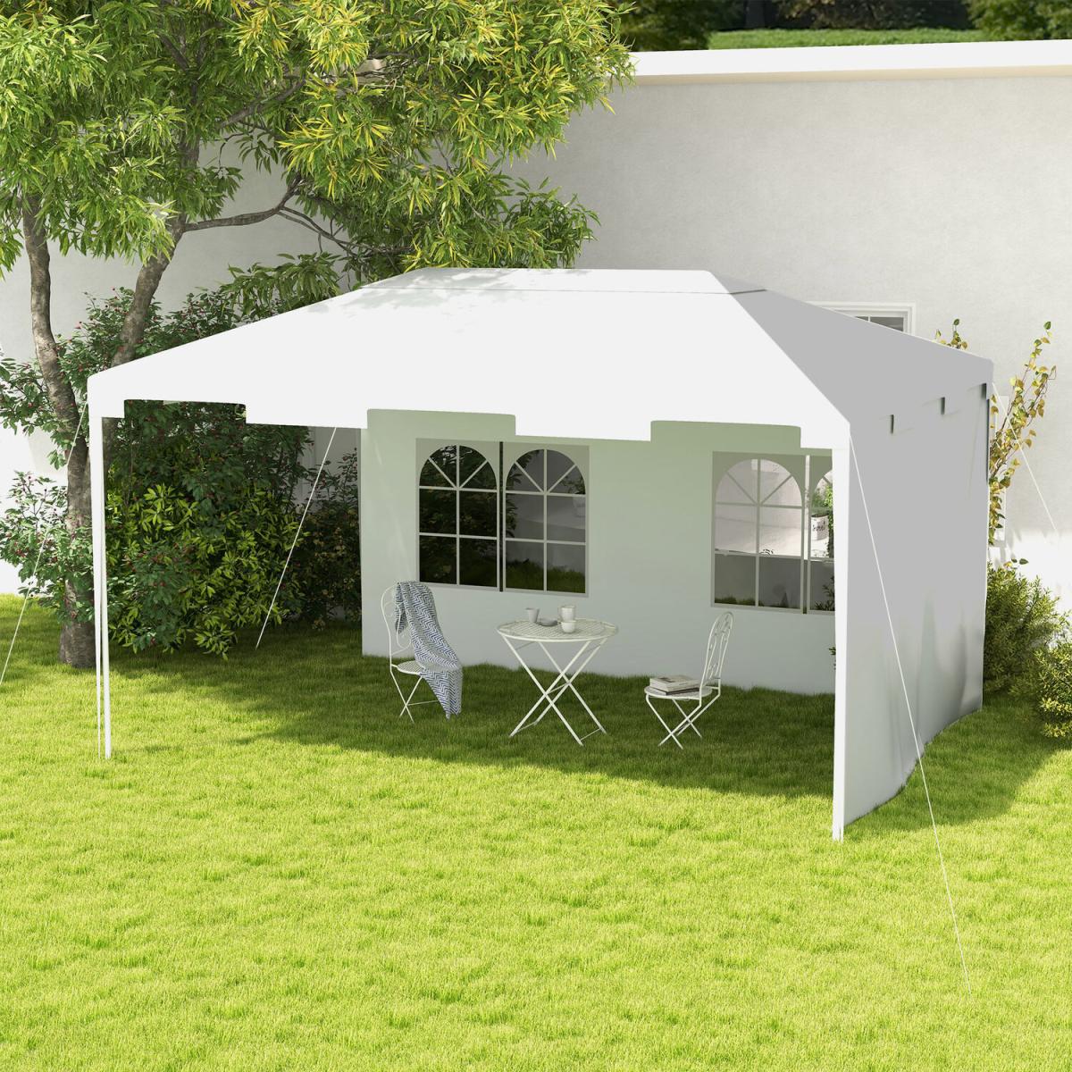 3 x 4 m Garden Gazebo Marquee Party Tent with 2 Sidewalls - White / Polyethylene Steel – image 1