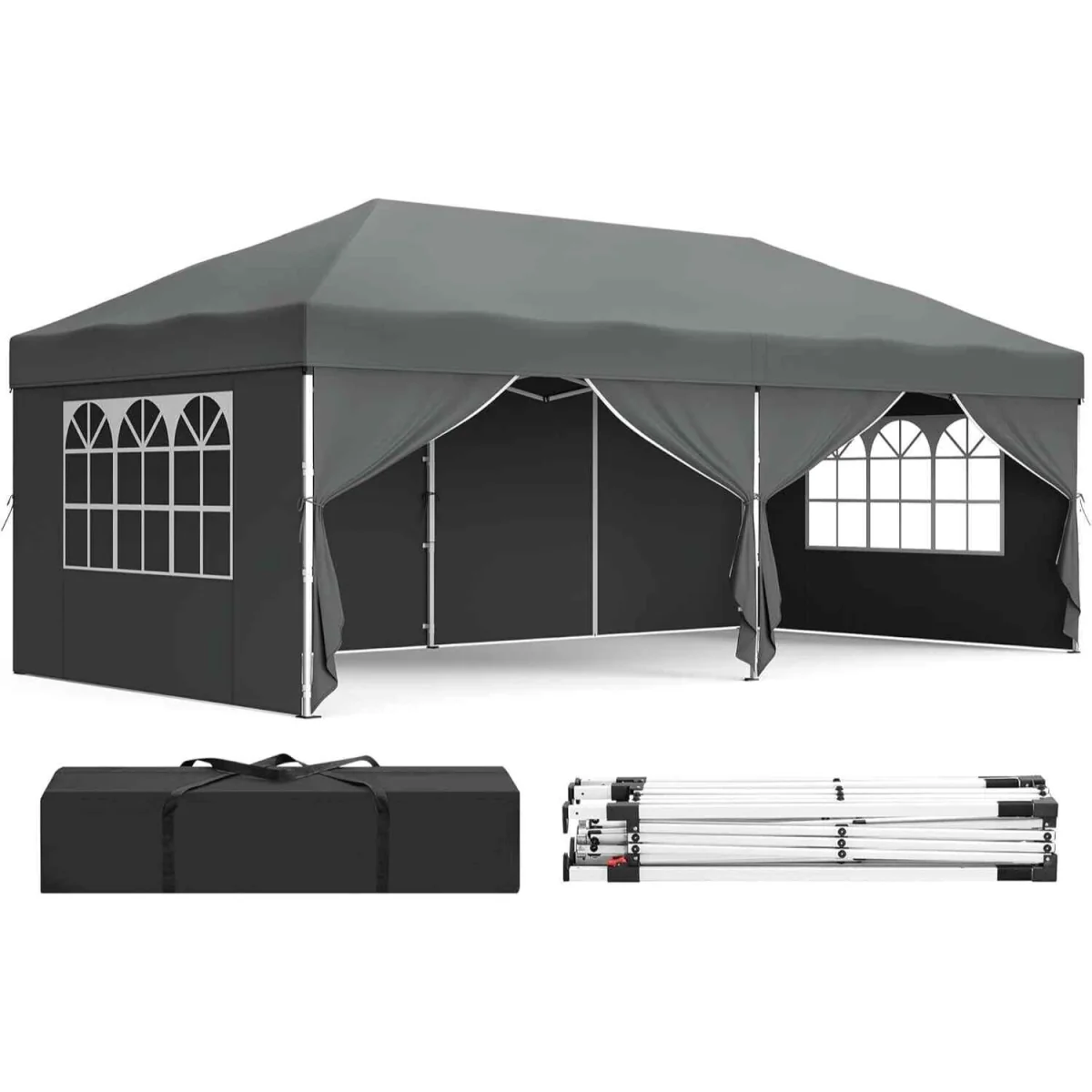 Heavy Duty Pop Up Gazebo with Side Panels, Grey - Dark Grey – image 2