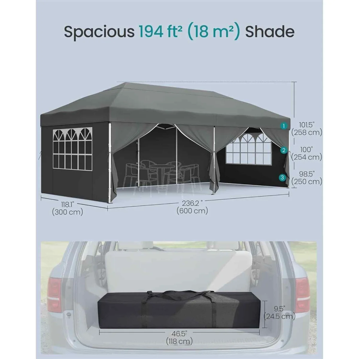 Heavy Duty Pop Up Gazebo with Side Panels, Grey - Dark Grey – image 3