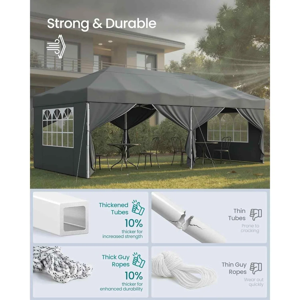Heavy Duty Pop Up Gazebo with Side Panels, Grey - Dark Grey – image 4