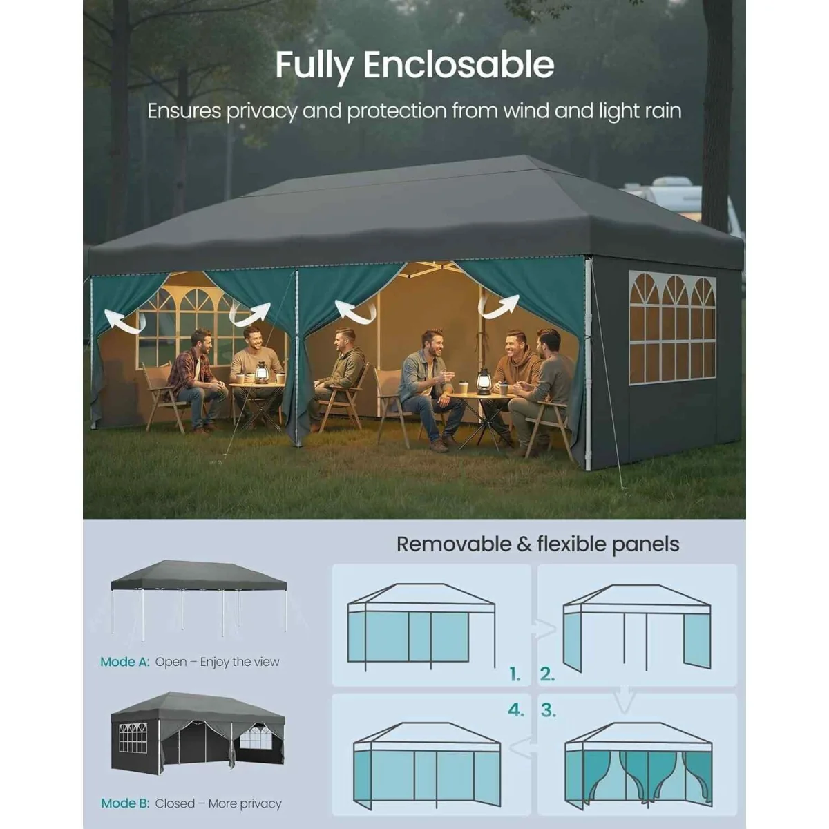 Heavy Duty Pop Up Gazebo with Side Panels, Grey - Dark Grey – image 7