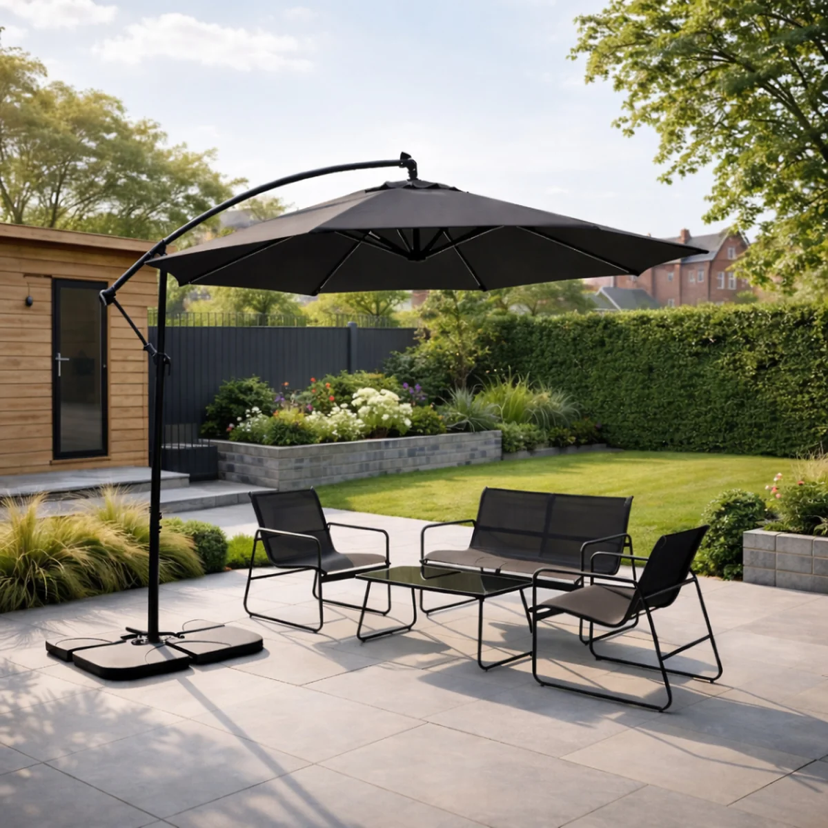 JSH 3M Banana Cantilever Parasol UV Protection Garden Patio Sun Umbrella - Black – image 1