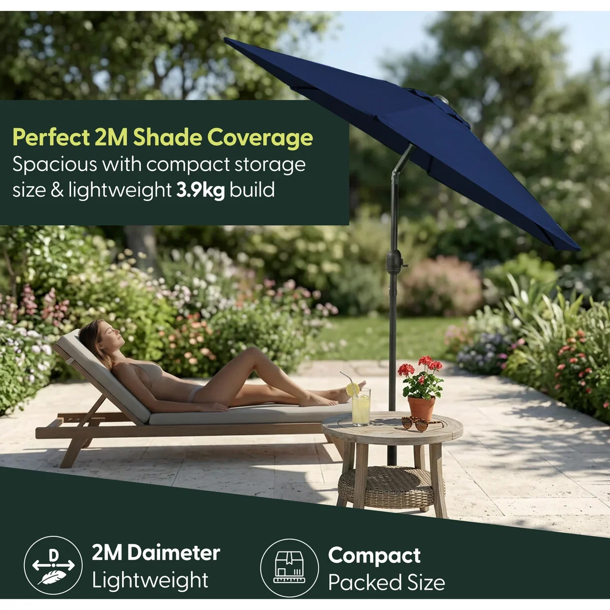 Tilting Parasol Umbrella - Navy – image 5