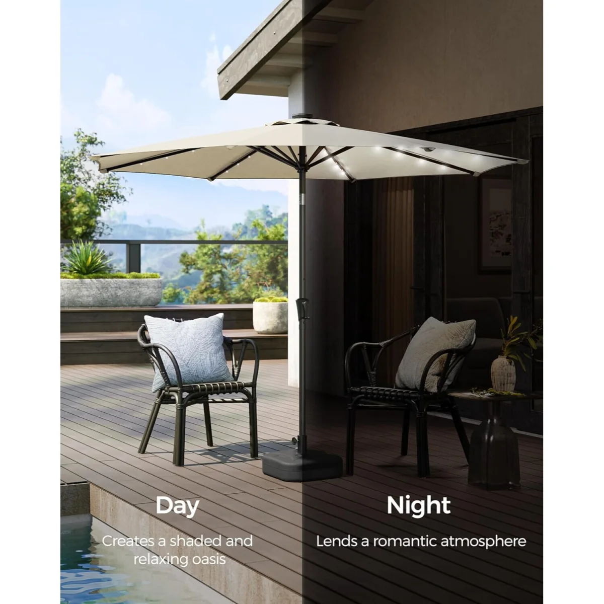 2.7 m Solar LED Garden Parasol, UPF 50+, Tilting Crank - Beige – image 3