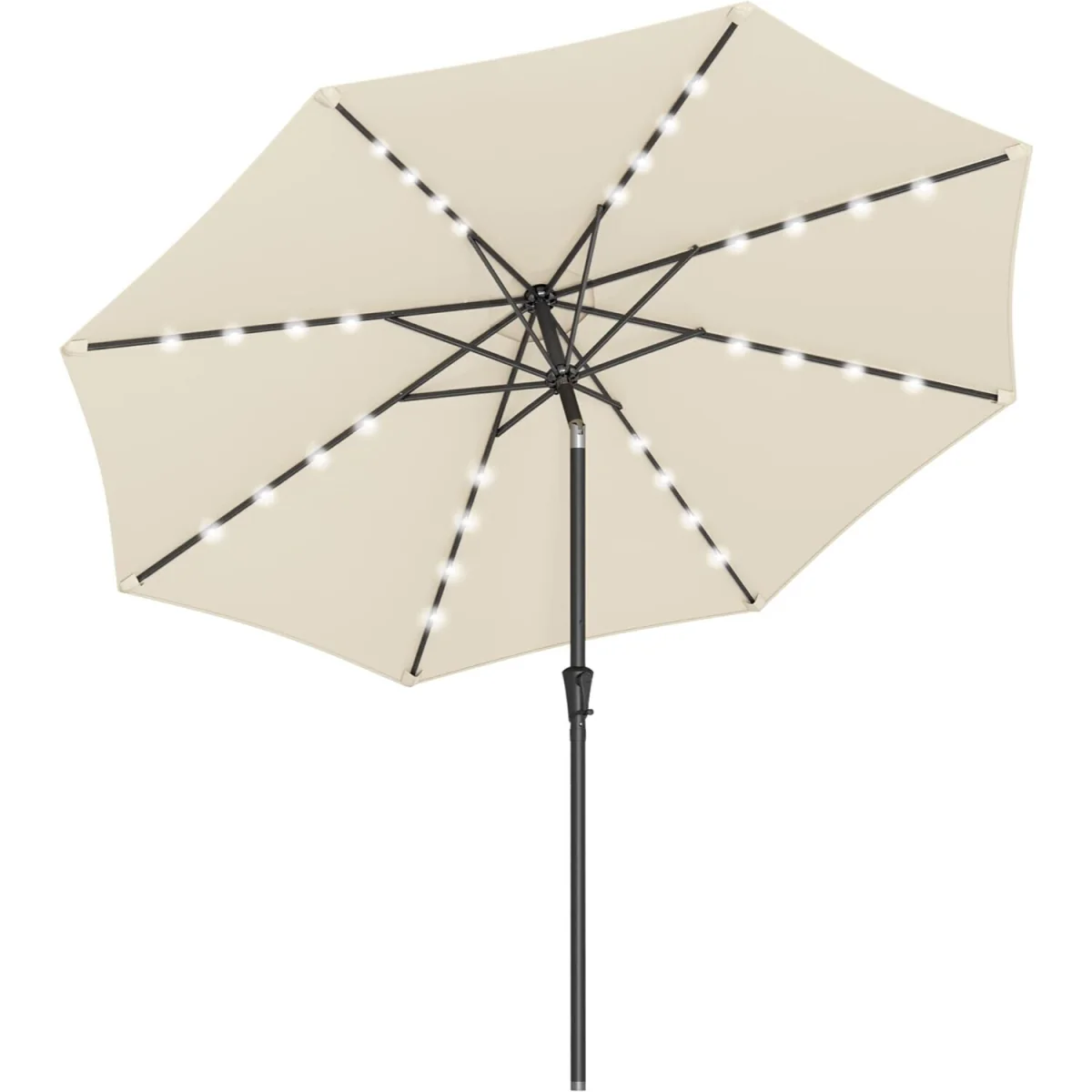 2.7 m Solar LED Garden Parasol, UPF 50+, Tilting Crank - Beige – image 7