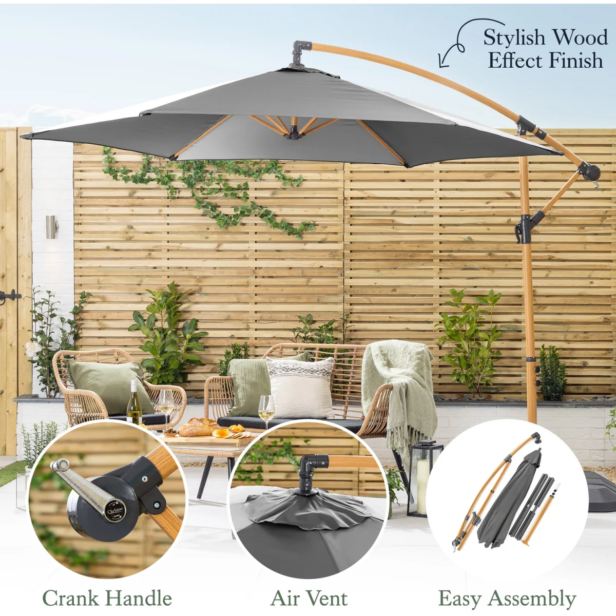 Christow Wood-Effect Cantilever Parasol - 3m - Grey – image 2