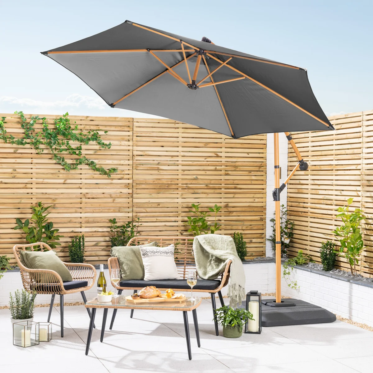 Christow Wood-Effect Cantilever Parasol - 3m - Grey – image 3