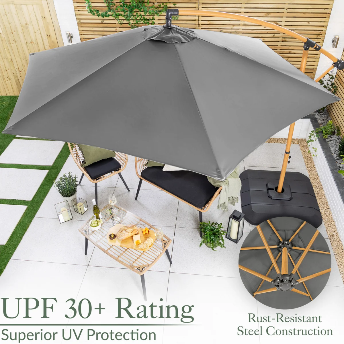 Christow Wood-Effect Cantilever Parasol - 3m - Grey – image 4