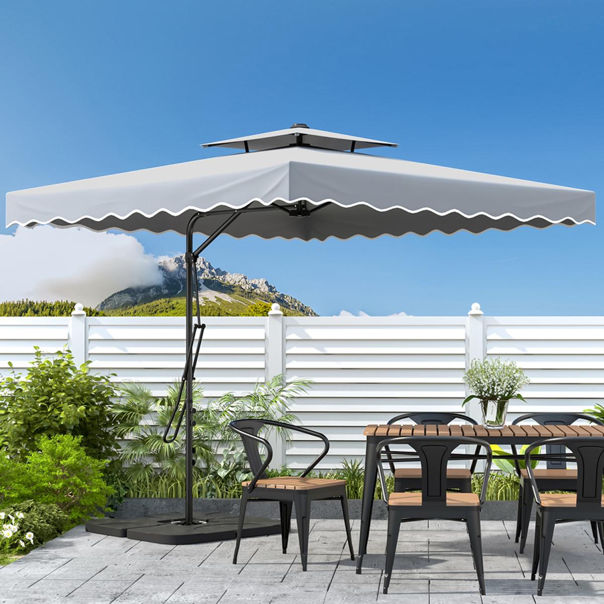 Large Parasol Umbrella with Base - Light Grey – image 6