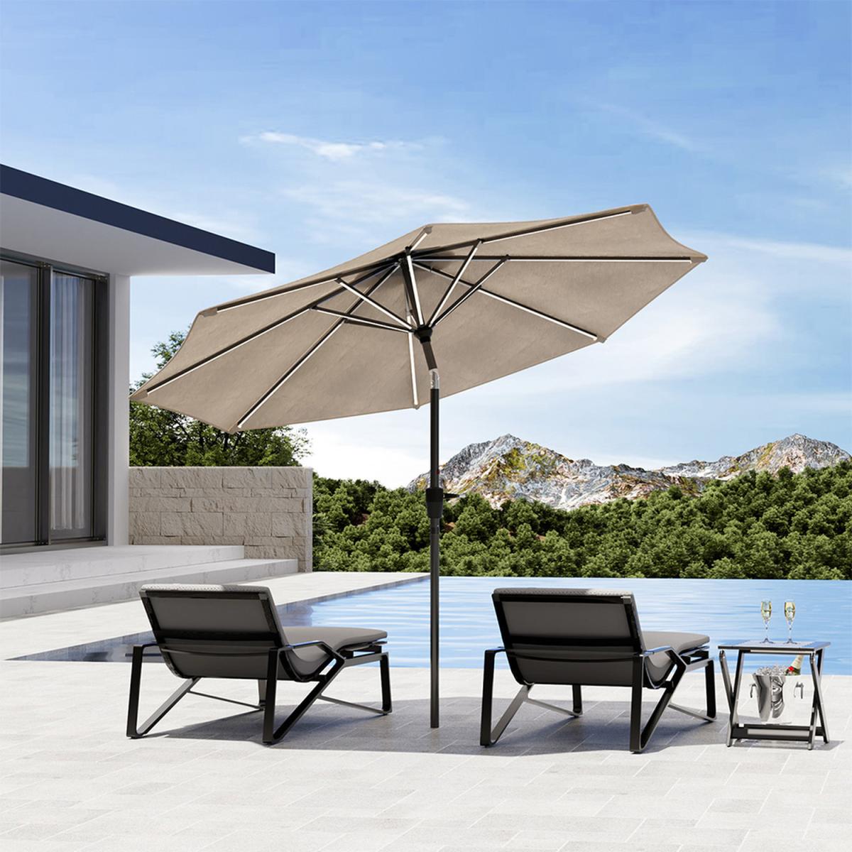 Large Solar Powered Outdoor Patio Umbrella Parasol - Beige