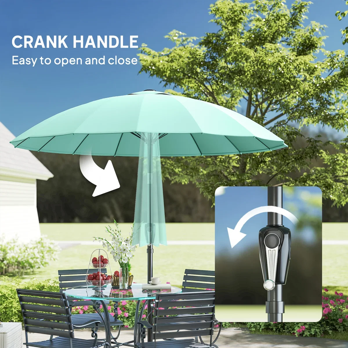 Outsunny 2m Shanghai Garden Parasol Umbrella, Outdoor Sun Shade - Turquoise – image 2