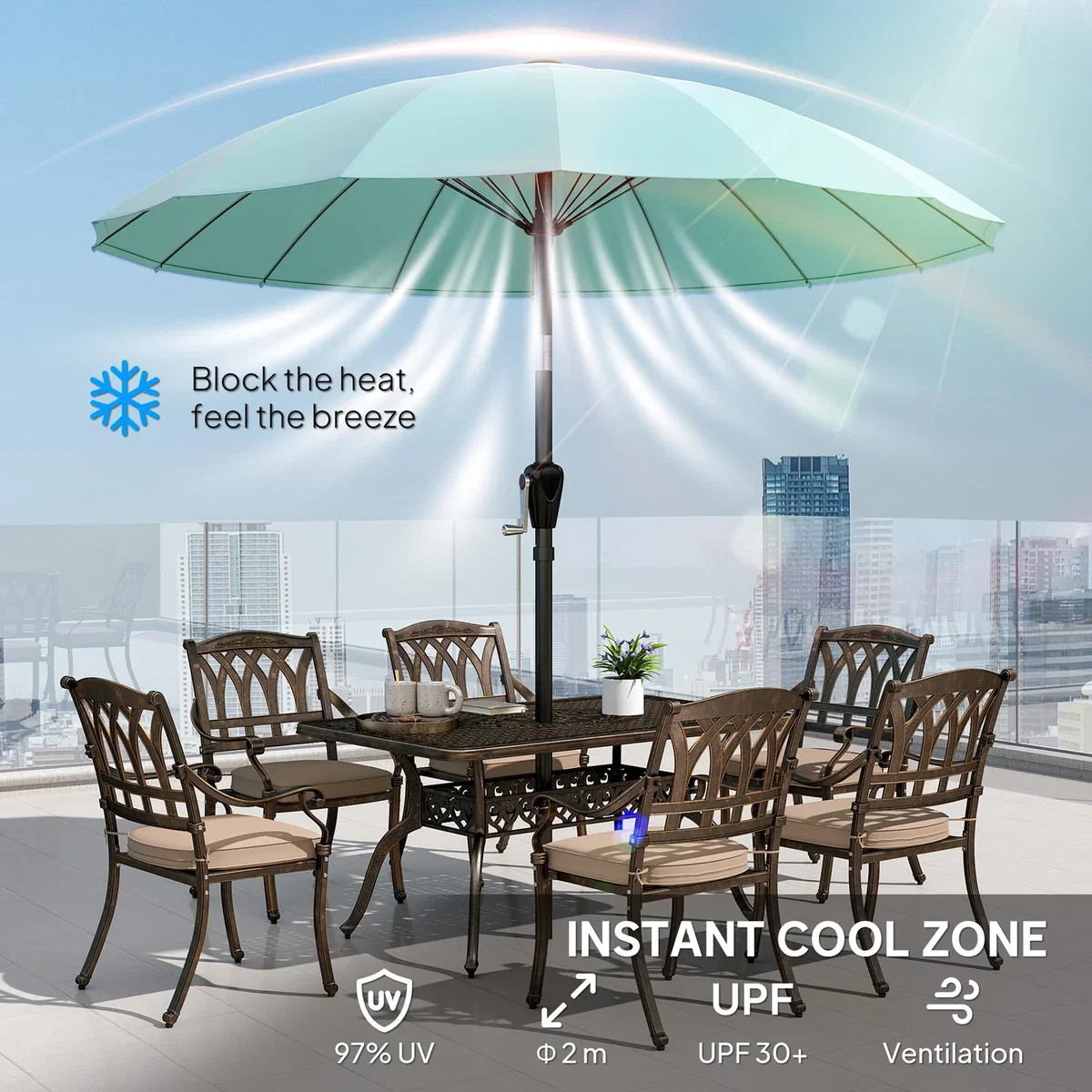 Outsunny 2m Shanghai Garden Parasol Umbrella, Outdoor Sun Shade - Turquoise – image 5