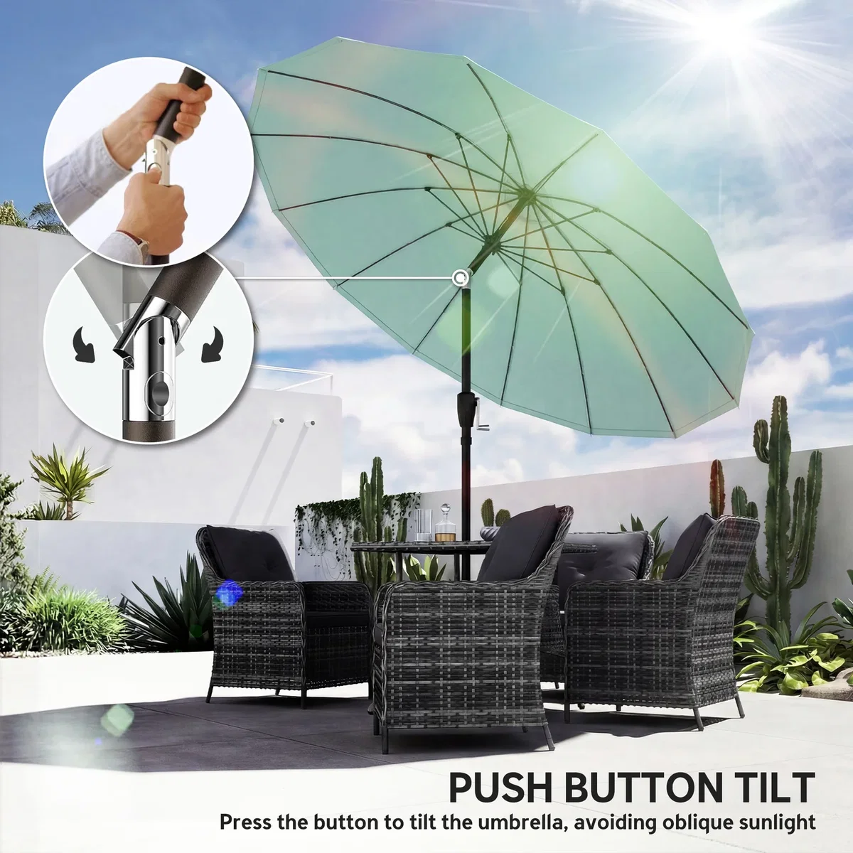 Outsunny 2m Shanghai Garden Parasol Umbrella, Outdoor Sun Shade - Turquoise – image 7