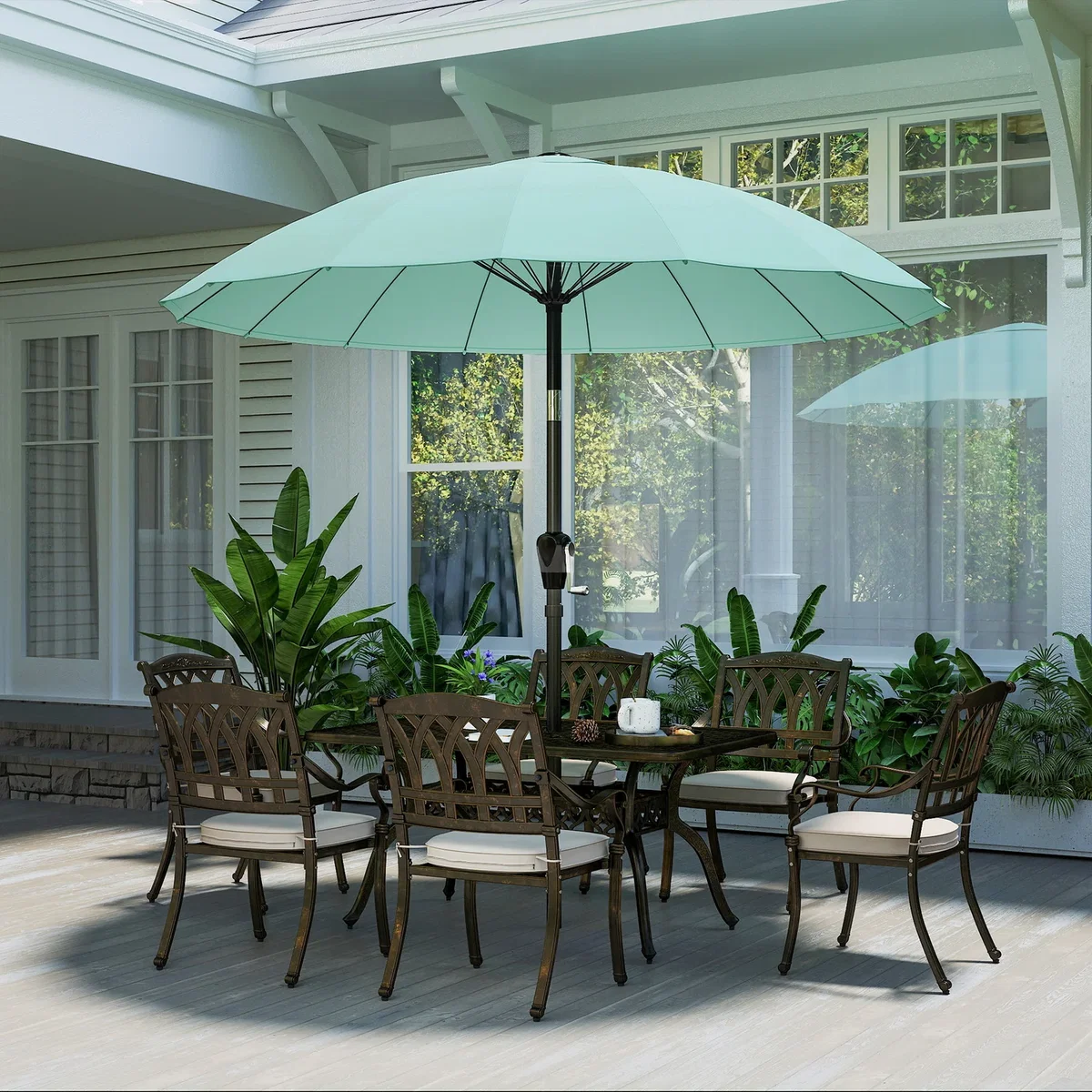 Outsunny 2m Shanghai Garden Parasol Umbrella, Outdoor Sun Shade - Turquoise – image 8