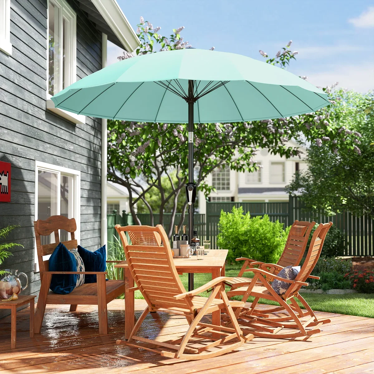 Outsunny 2m Shanghai Garden Parasol Umbrella, Outdoor Sun Shade - Turquoise – image 9