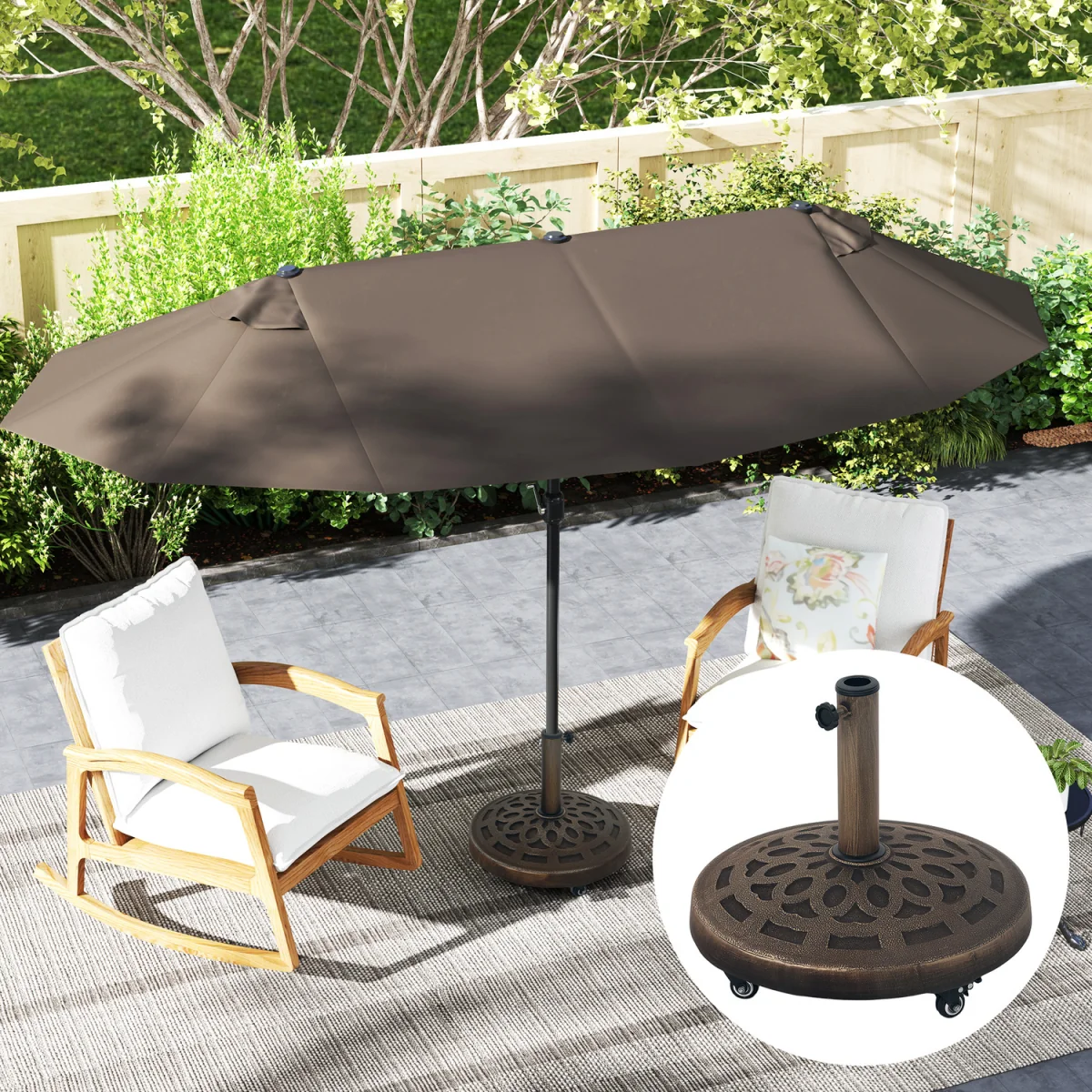 Outsunny 21kg Garden Parasol Base with Wheels - Bronze Tone – image 3