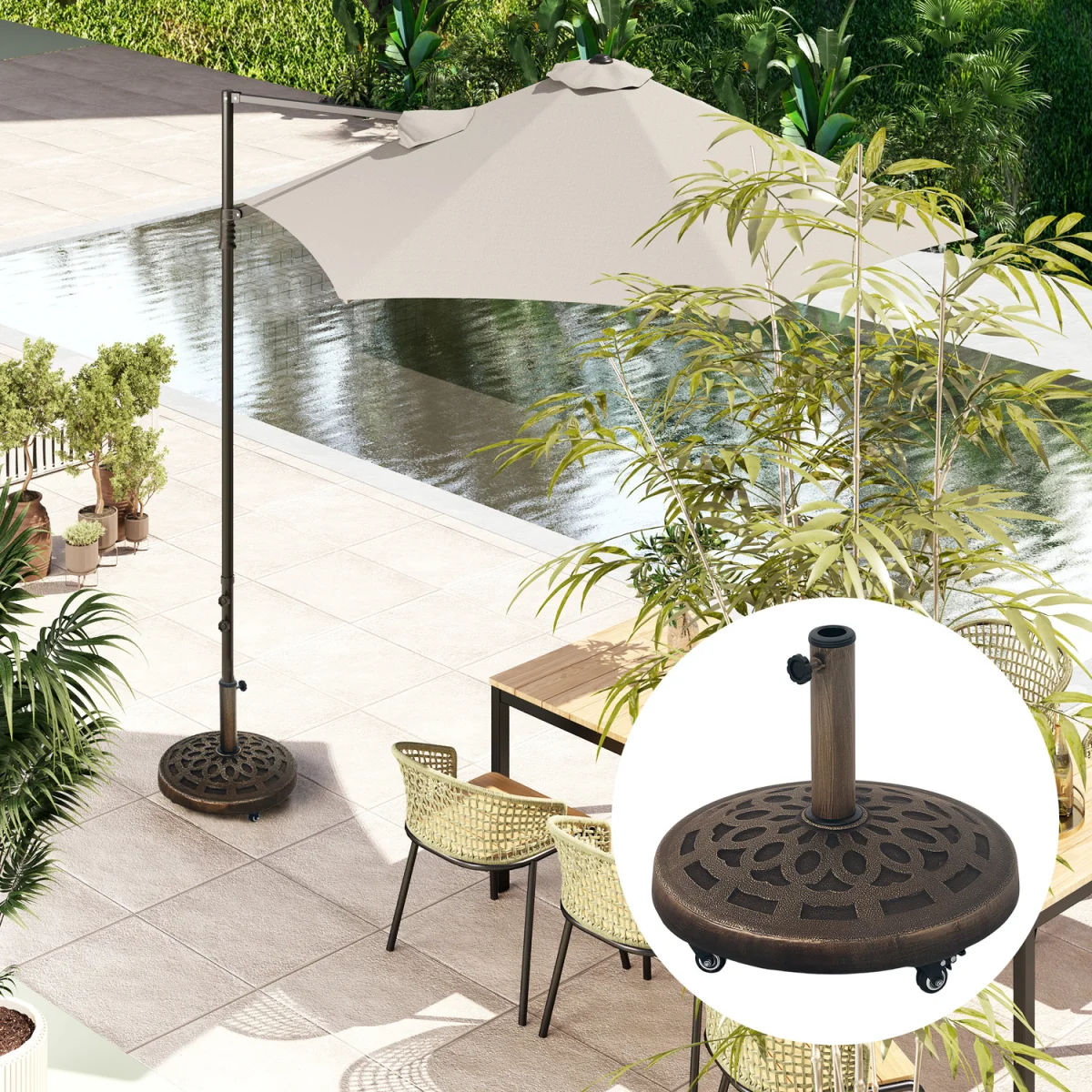 Outsunny 21kg Garden Parasol Base with Wheels - Bronze Tone – image 4