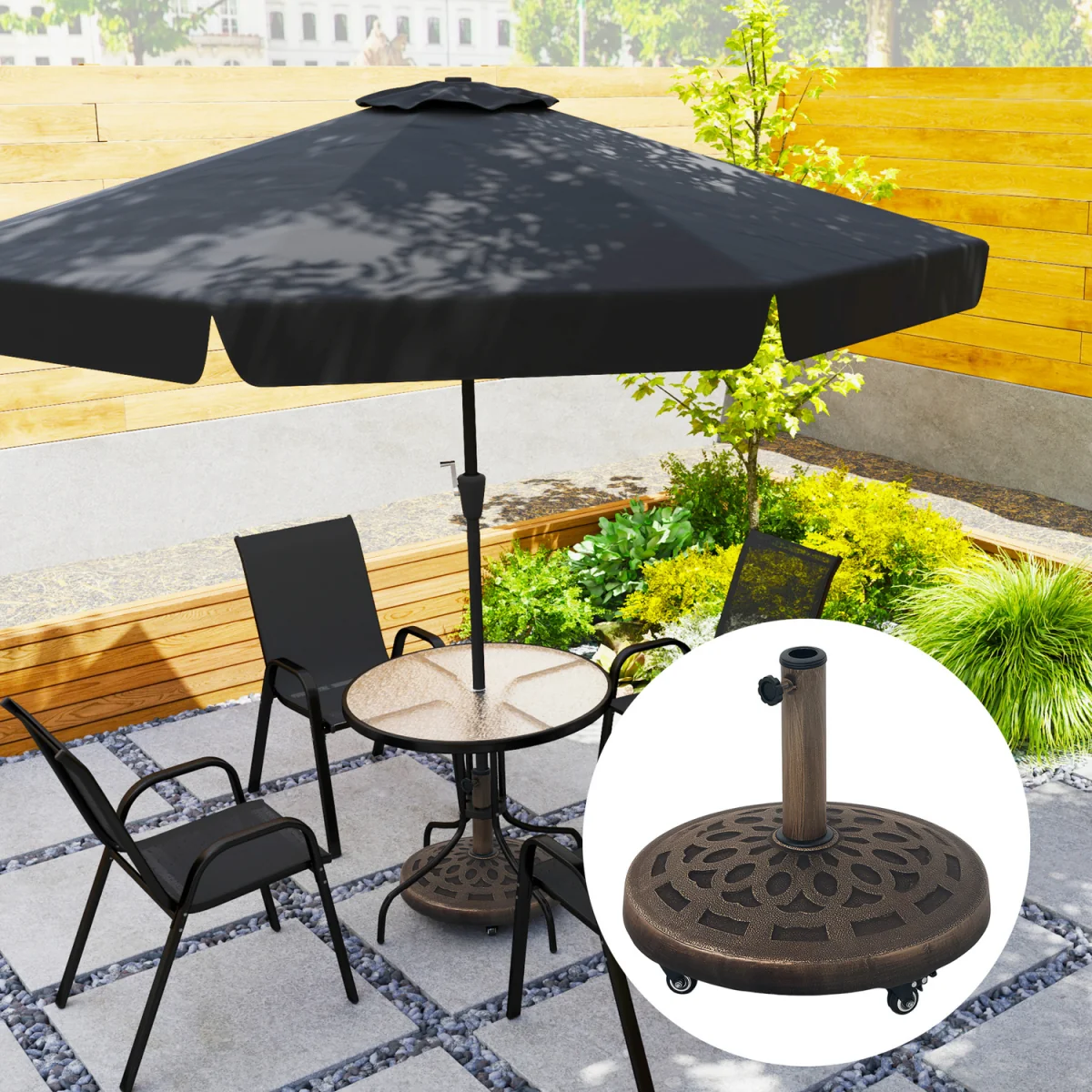 Outsunny 21kg Garden Parasol Base with Wheels - Bronze Tone – image 5