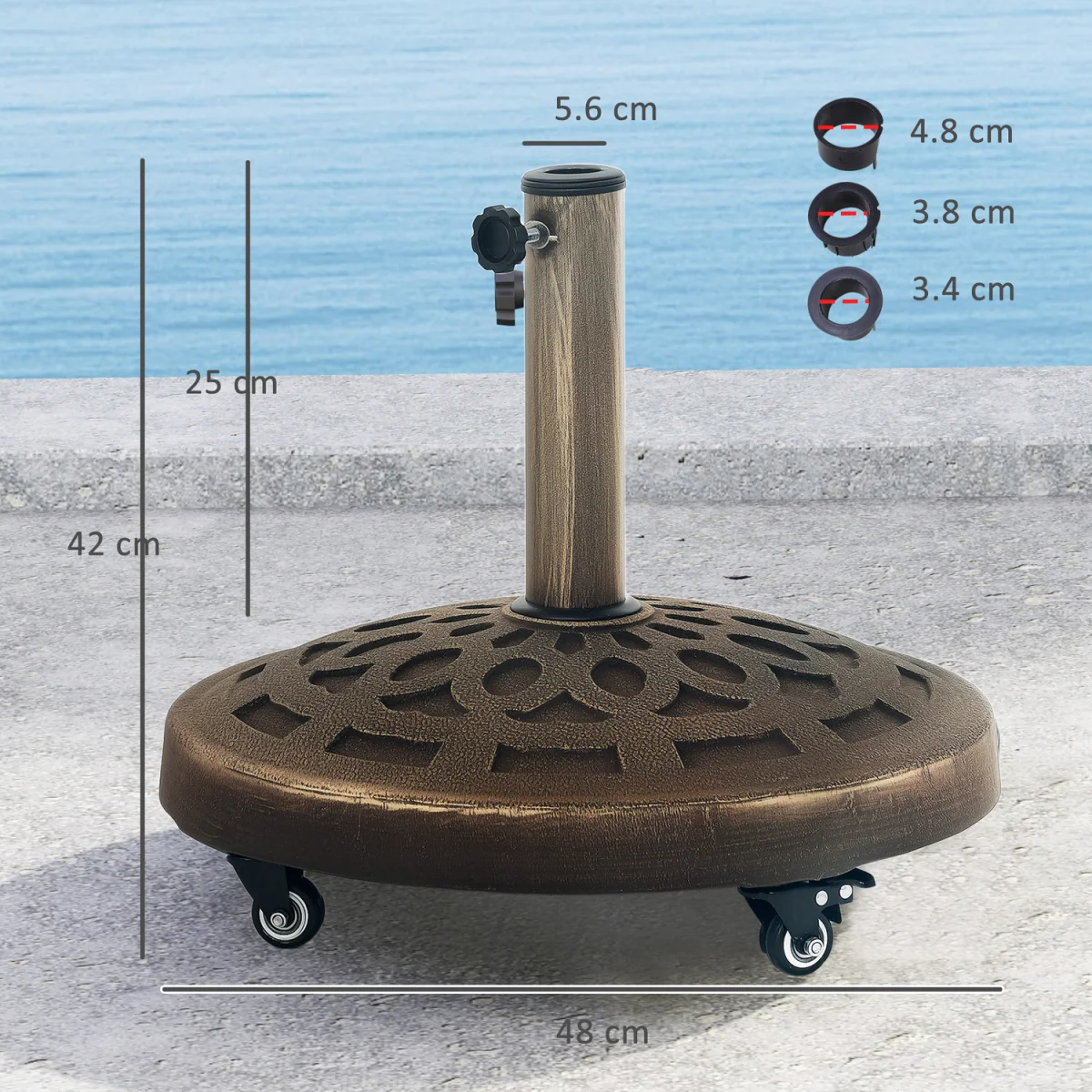 Outsunny 21kg Garden Parasol Base with Wheels - Bronze Tone – image 6