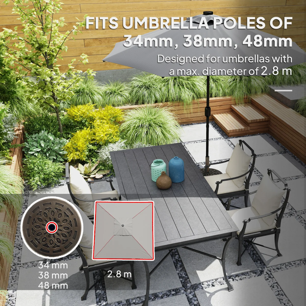 Outsunny 21kg Garden Parasol Base with Wheels - Bronze Tone – image 7