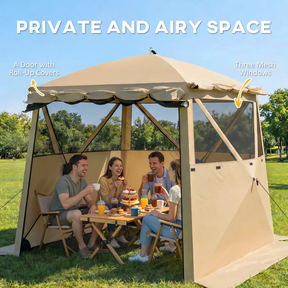 Outsunny Pop Up Gazebo Waterproof with Awning 2 x 2 m - Khaki – image 4