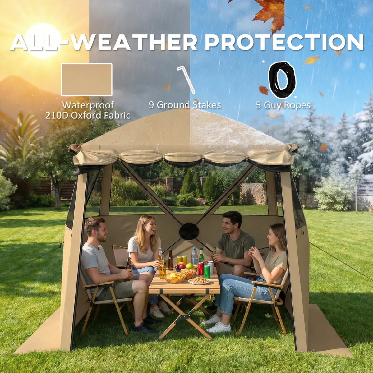 Outsunny Pop Up Gazebo Waterproof with Awning 2 x 2 m - Khaki – image 5