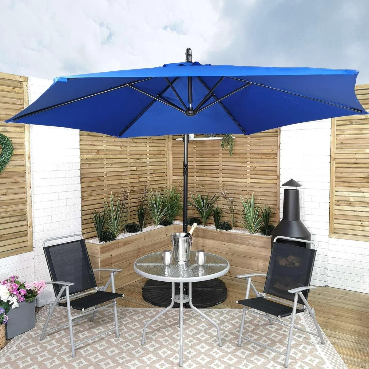 Cantilever Parasol with Crank Handle with UV Protection - Paradise Blue