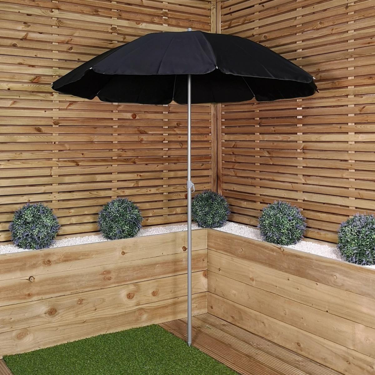 1.94m Lightweight Garden Parasol with Black Canopy - Black