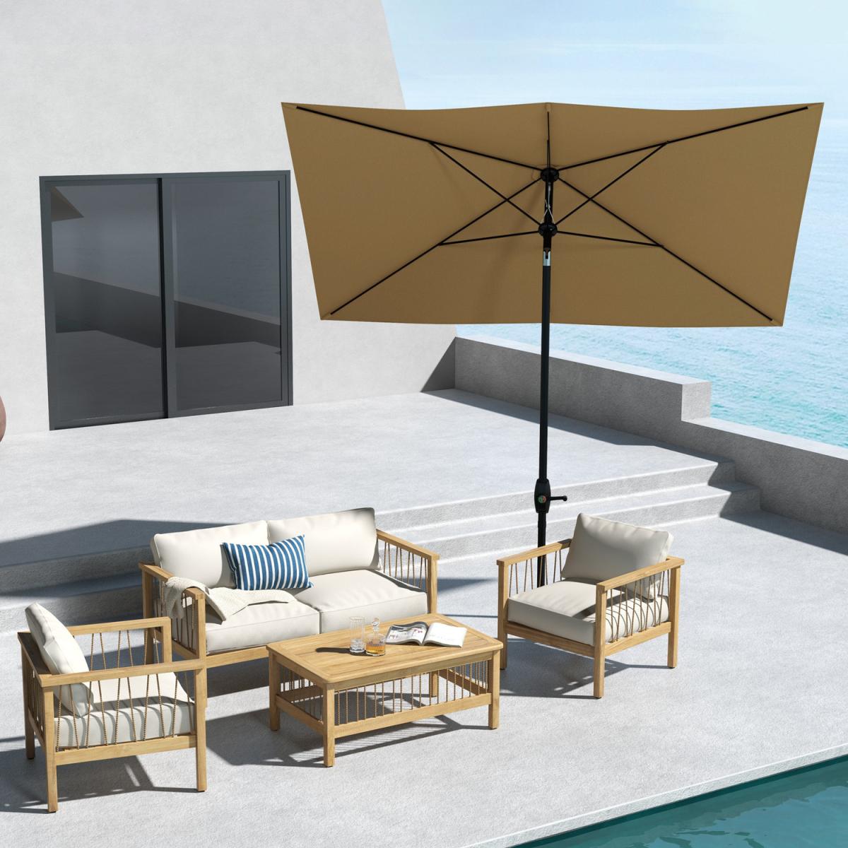 Outsunny 2 x 3m Rectangular Market Umbrella Patio - Brown