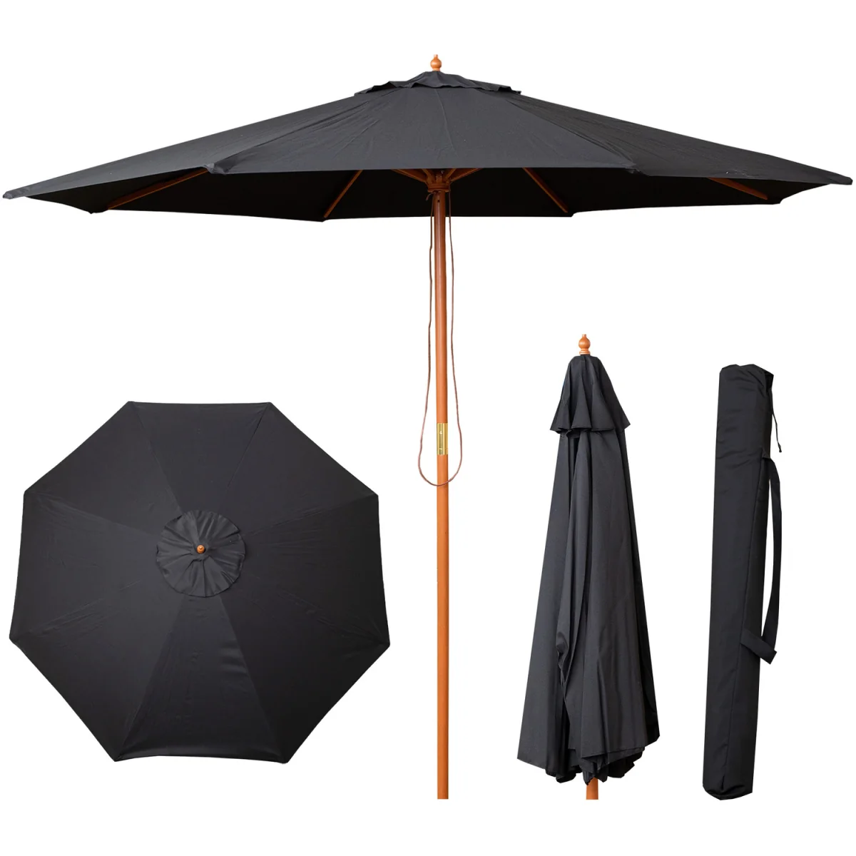 Samuel Alexander 2.7m Outdoor Wooden Garden Parasol Sun Shade with Carry Bag in Black - Black – image 8