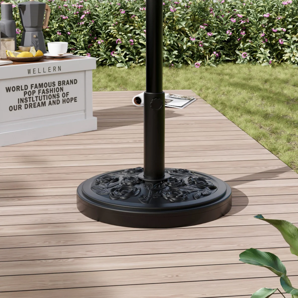 Plastic and Cement Parasol Base - Black / Floral Scroll – image 2