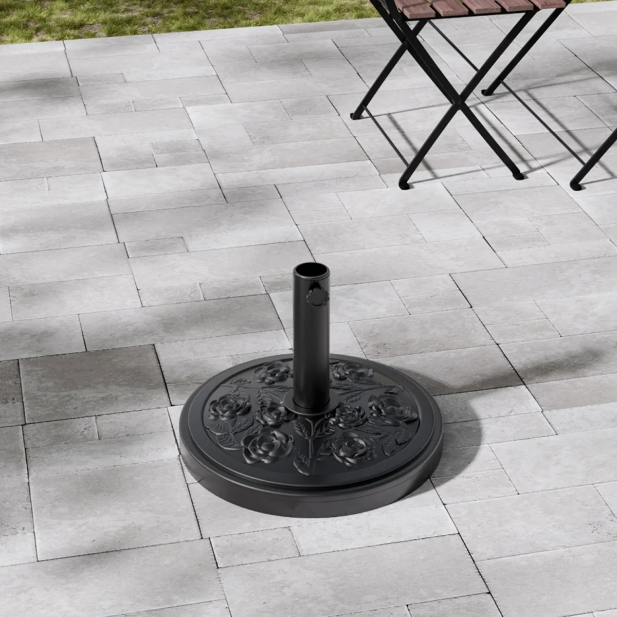 Plastic and Cement Parasol Base - Black / Floral Scroll – image 1
