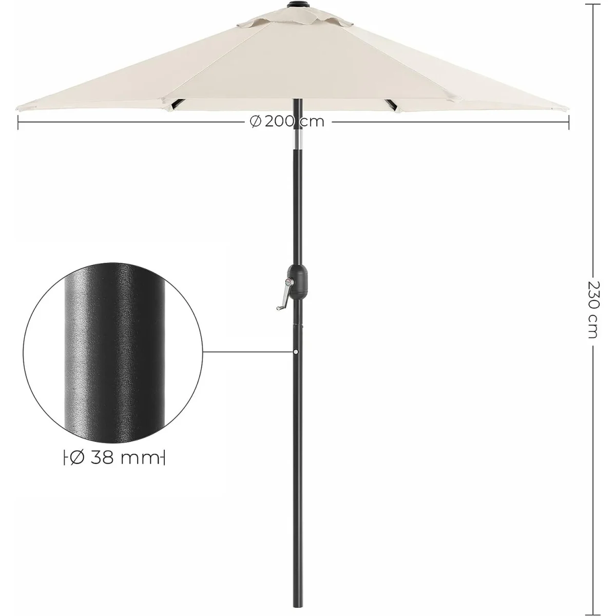 Garden Parasol Umbrella with Two-Way Tilt, Crank Operation and UPF 50+ Protection - Beige – image 2