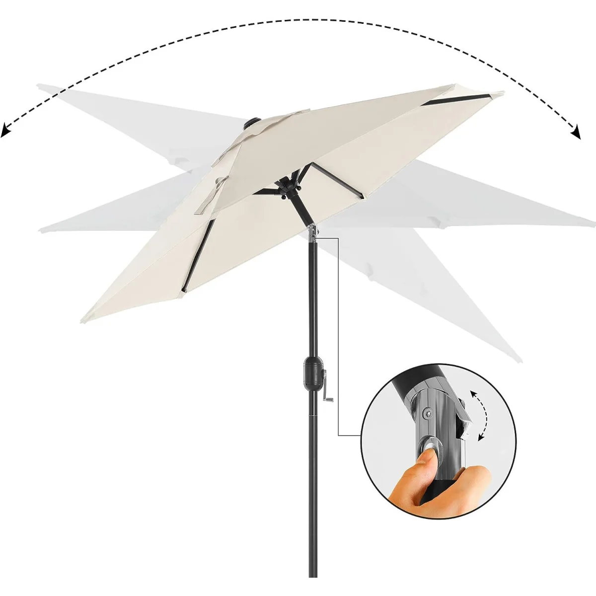 Garden Parasol Umbrella with Two-Way Tilt, Crank Operation and UPF 50+ Protection - Beige – image 6