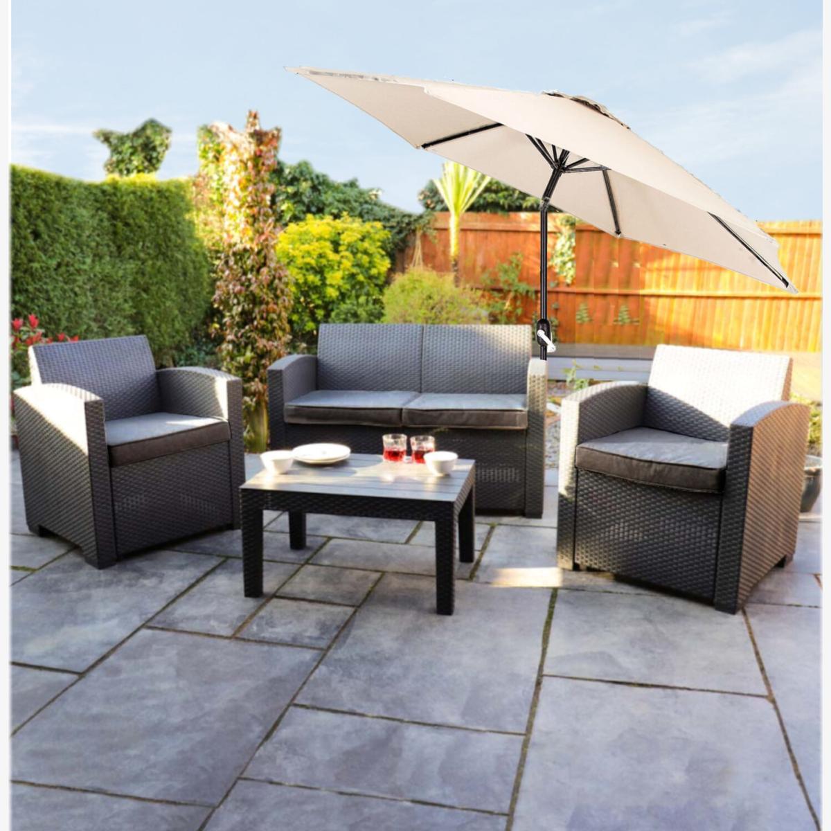 2m Black Outdoor Crank and Tilt Garden Parasol - Cream