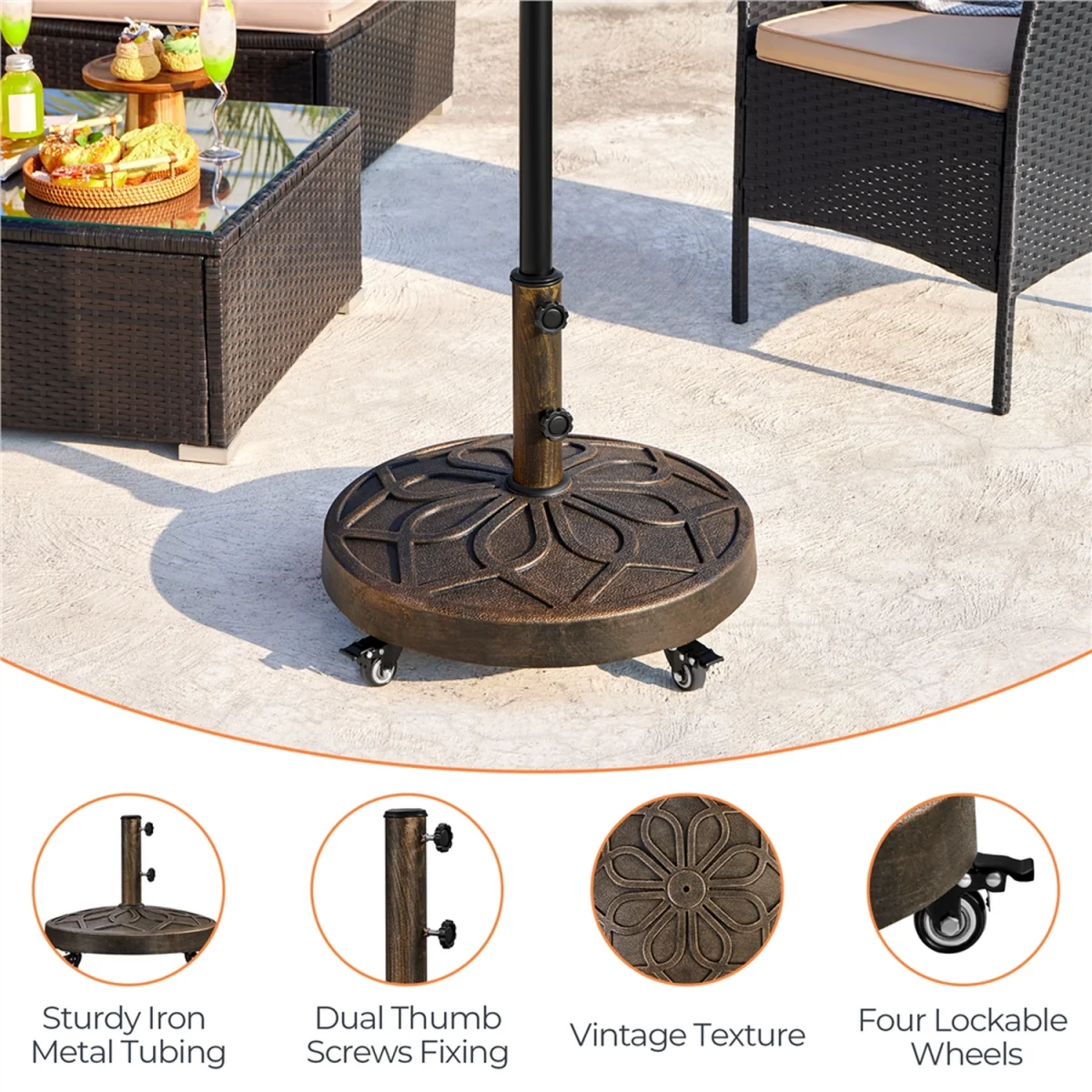 Yaheetech 20KG Heavy-Duty Rolling Parasol Base - Bronze – image 4