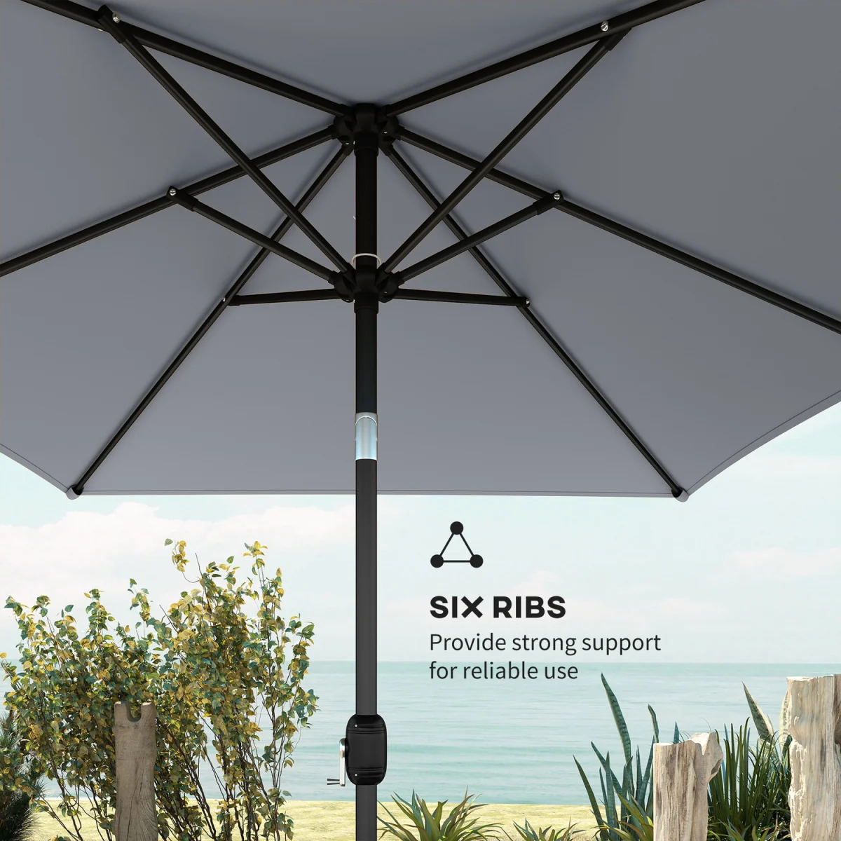 Outsunny Garden Parasol, Outdoor Umbrella with Tilt Function - Light Grey – image 6