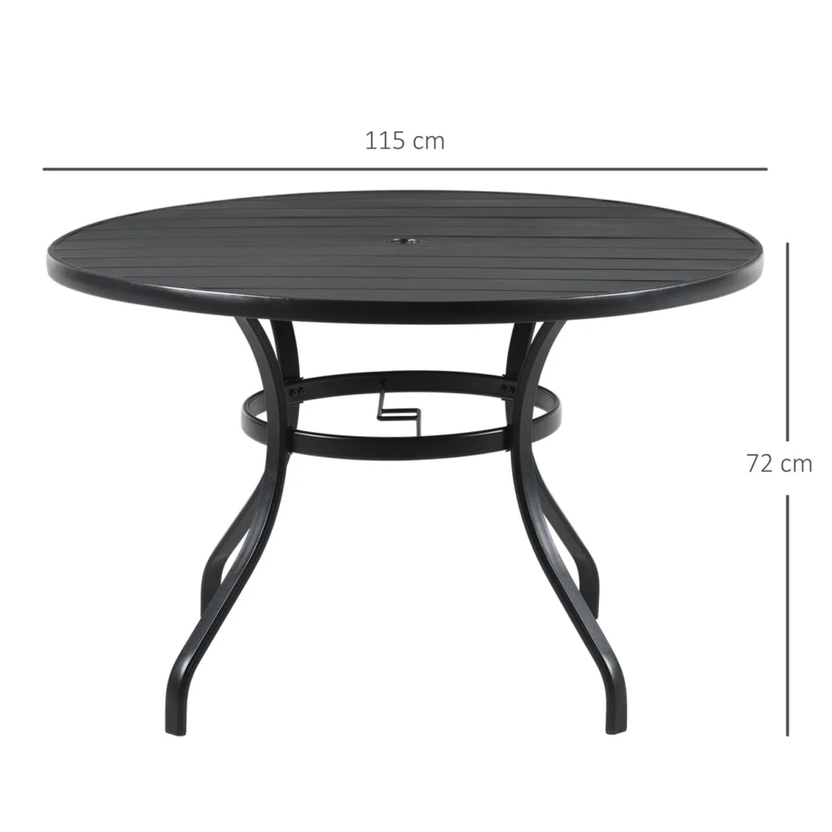 Yomimi 4-Seater Black Round Outdoor Dining Table - Steel, Slatted Top, Parasol Hole – image 3