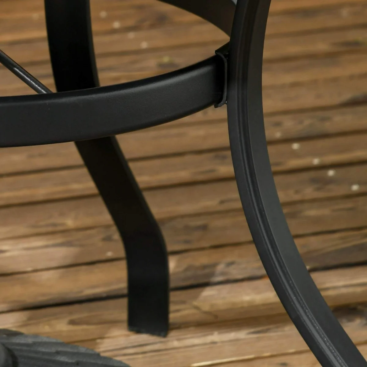 Yomimi 4-Seater Black Round Outdoor Dining Table - Steel, Slatted Top, Parasol Hole – image 8