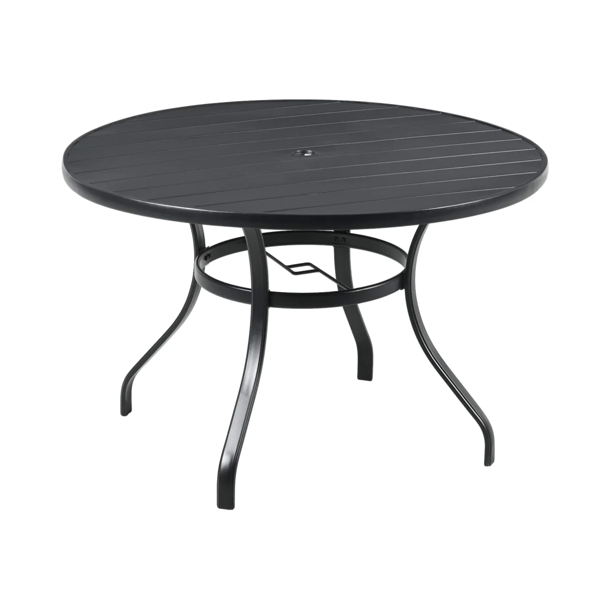 Yomimi 4-Seater Black Round Outdoor Dining Table - Steel, Slatted Top, Parasol Hole – image 1