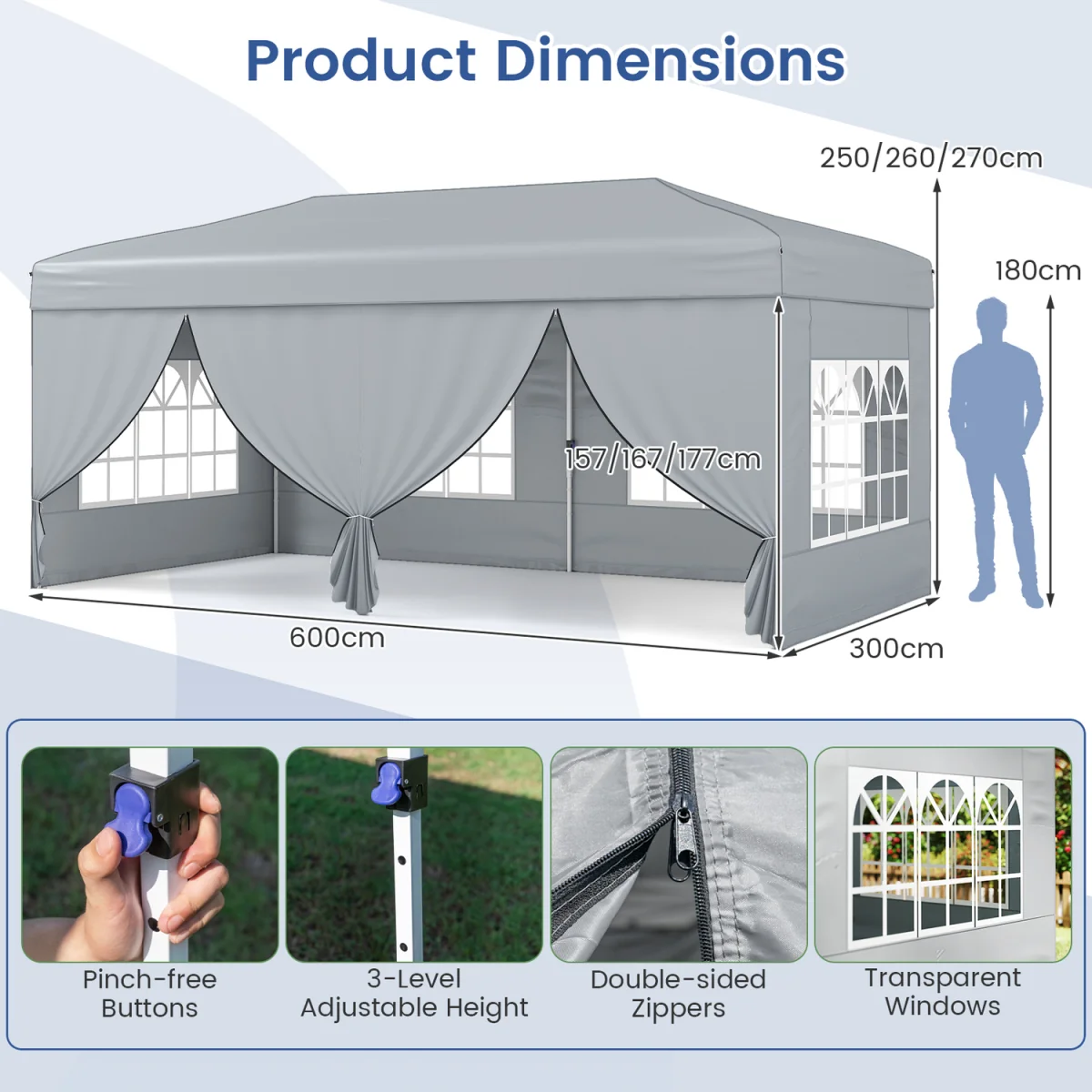 Large Outdoor Pop Up Canopy Tent - Grey – image 3